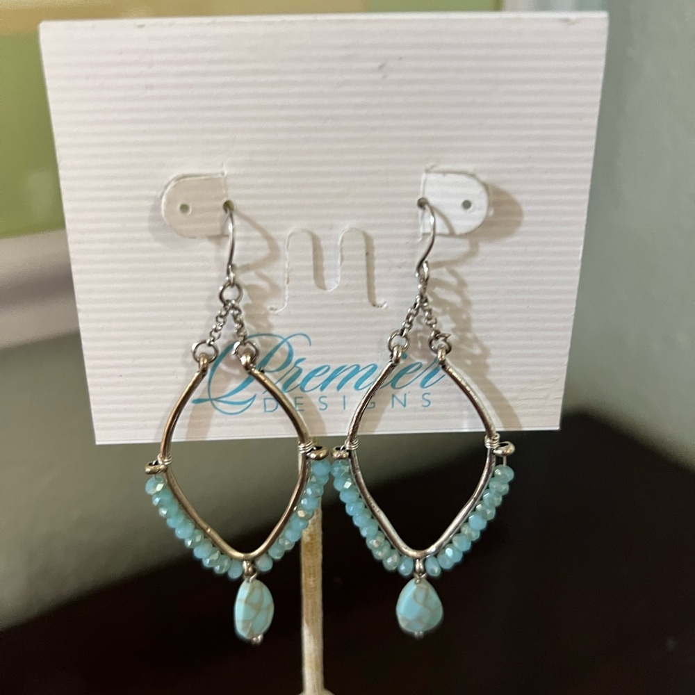 NWT Premier Designs Silver and Turquoise Earrings #PDER